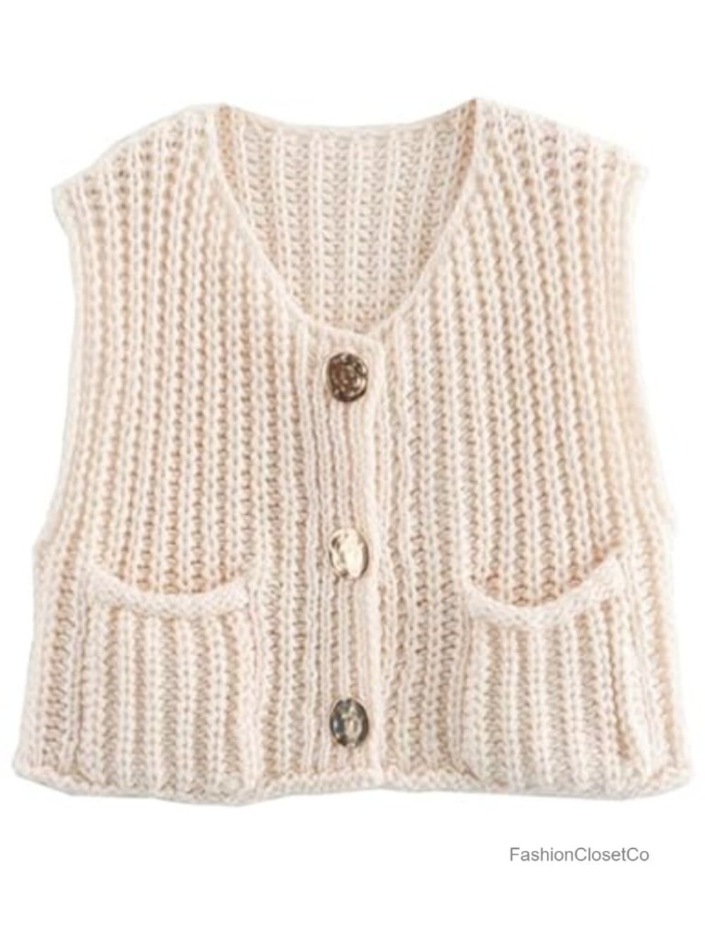 Chunky Knit Cropped Sweater Vest with Pockets